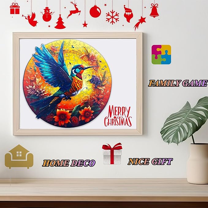 Wooden Puzzles for Adults,Hummingbird Jigsaw Bird Animals Shaped Magic Puzzle Pieces Best Gift for Adults,Can be Used as a Cool Mouse Pad,241pcs,(13.38 * 13.38 inches)