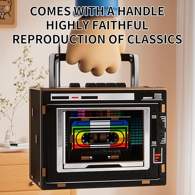 3D Puzzle Vintage Radio, DIY Assembly Model with FM Radio Function, Wood Construction, (Black)