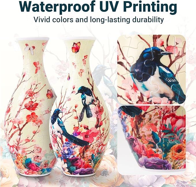 Magpie 3D Puzzle Vase for Adults to Flower Arrangement and Home Decoration Made by 160 Curved Plastic Puzzle Pieces,Great Gift for Mother's Day and Housewarming