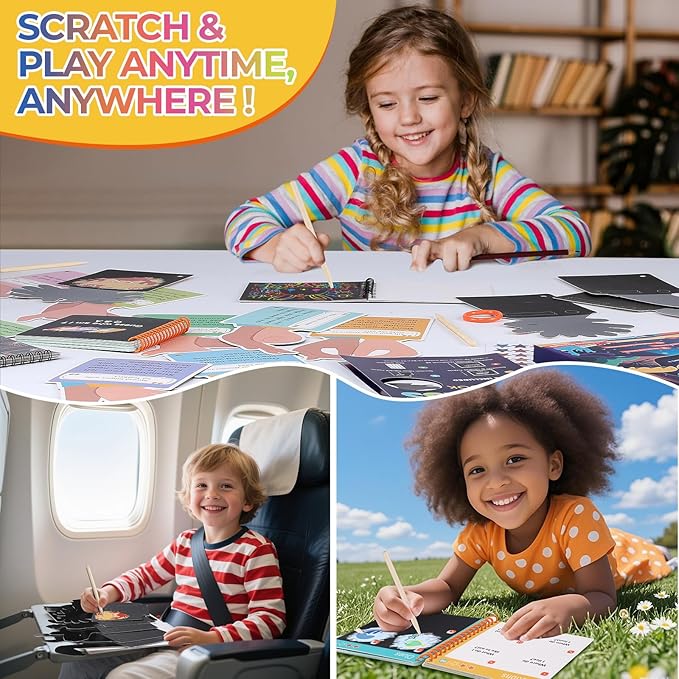 Glow-in-The-Dark Scratch & Guess Animal Cards, with 2 Pack Rainbow Scratch Notebooks, Mess Free Toddler Craft, Crafts for Kids Ages 4-8, Travel Party Gifts for 4 5 6 7 8 9 Year Old Girls Boys