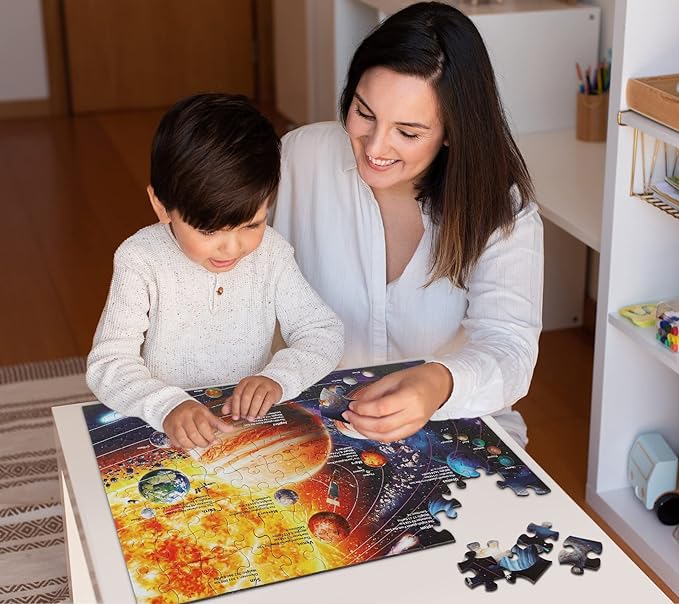 Solar System Space Kids Jigsaw Puzzles - 100 Piece Science Educational Toys for Ages 4-8 Boys & Girls - 8 Planets