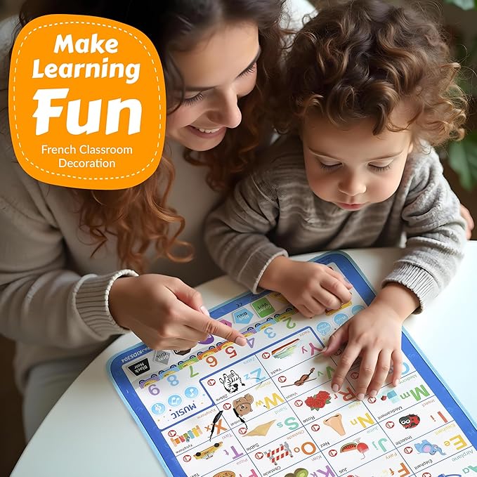 Bilingual English & French Learning Interactive Alphabet Wallchart - Includes Talking ABC, 123s & Music Poster - Educational Kids Learning Toy, Educational Gift for 3+ Years Old Girls & Boys