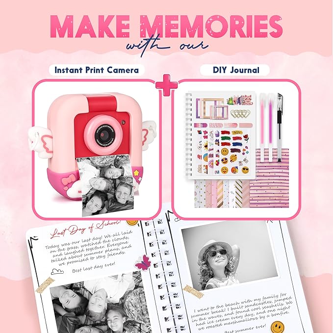 FINcredible Photomaker Kit - Instant Print Camera for Kids Plus DIY Journal Kit for Girls - 150 Pcs Tween Journal & Camera for Girls - 6 7 8 9 10 11 12 13 14 Year Old Girl (Unicorn)