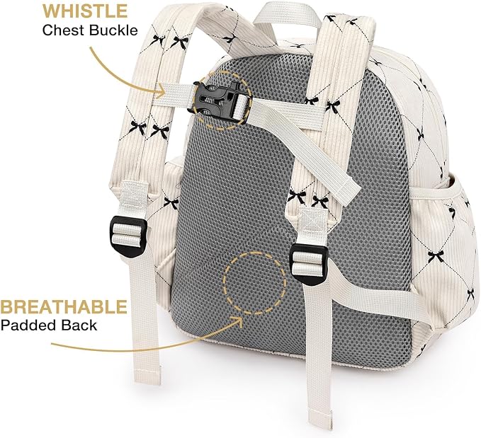STEAMEDBUN Corduroy Toddler Backpack for Girls 2-4: Kids backpack for Boys Girls - 12 inch Preschool Kindergarten Backpacks - Bow