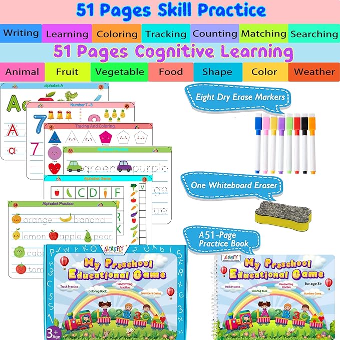 Preschool Learning Activities Educational Workbook - Toddler Prek Montessori Handwriting Practice Activity Tracing Toys Busy Book for Kids, Autism Learning Materials and ABC Learning Book