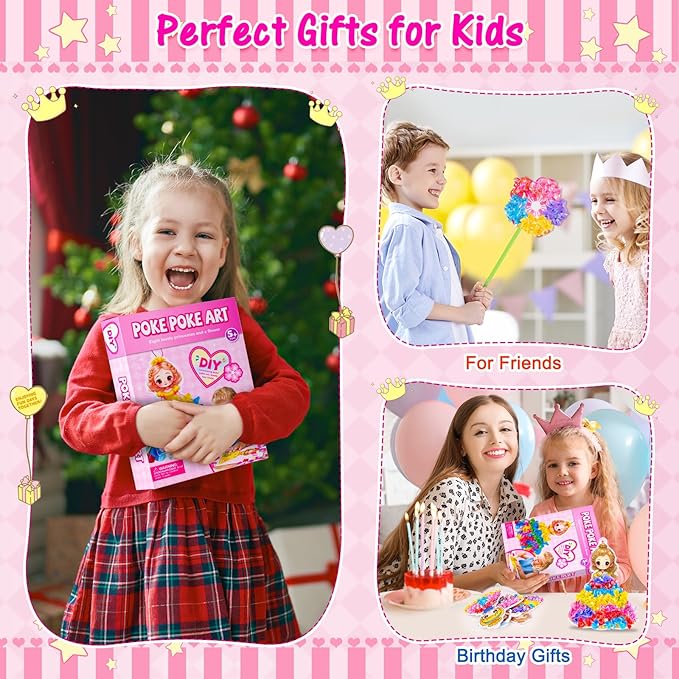 RIEYON Poke Poke Art Kits - Magical Princesses for Kids, 8 Princesses & 1 Flower Arts and Crafts Mess-Free DIY Creative Activity Kits, Birthday Christmas Gifts for Girls & Boys Ages 4 5, 6, 7, 8, 9,10