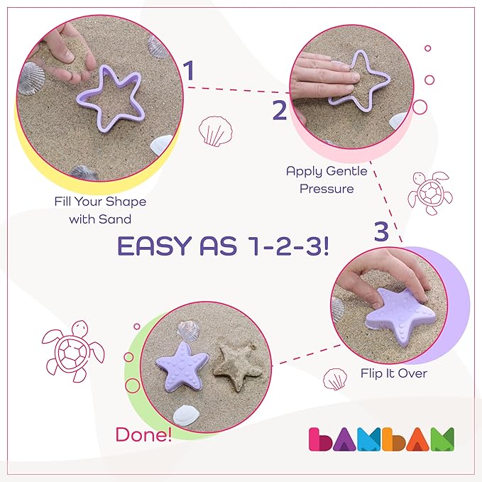BamBam Baby โ Premium Silicone Beach Toys for Toddlers & Baby | 100% BPA Free, Safety Tested | 8 Piece Sand Bucket Set for Ages 6 Months and Up - (Blissful Pink)