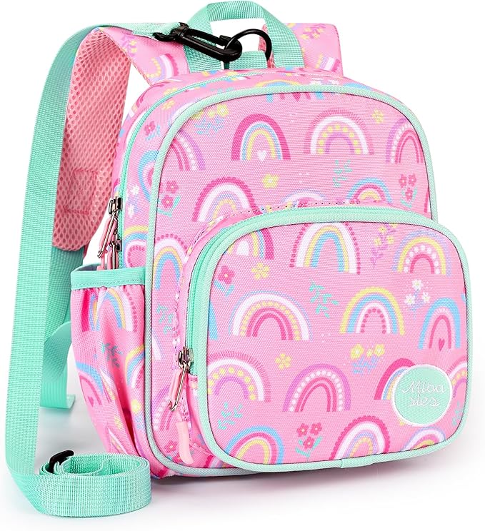 mibasies Backpack Leash for Toddlers 1-3: Baby Backpack for Girls with Anti-Lost Harness - Rainbow Pink
