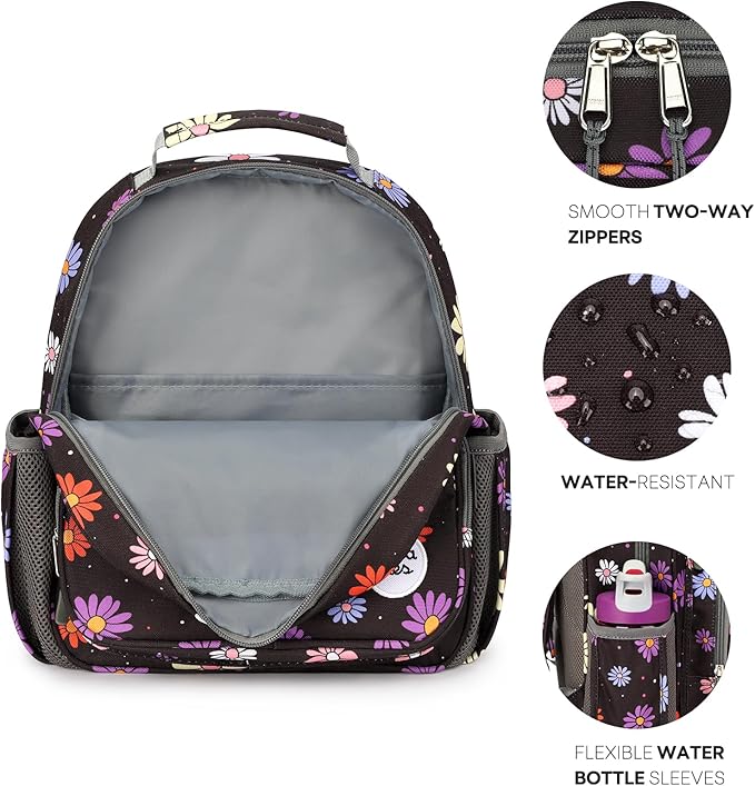 mibasies Toddler Backpack for Girls 2-4: Preschool Kindergarten Backpack - Cute Kids Backpacks for Girls - Daisy Black