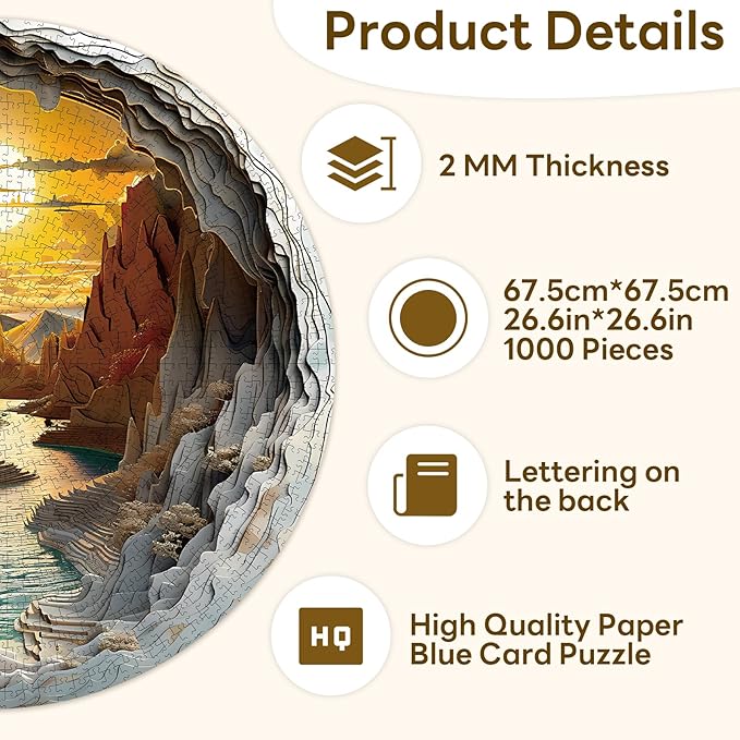 1000 Pieces Jigsaw Puzzle for Adults–3D Sunset Canyon, 26.6 x 26.6in Impossible Difficult Hard Challenging Jigsaw Puzzles, Perfect Christmas Birthday Party Home Decor Gift