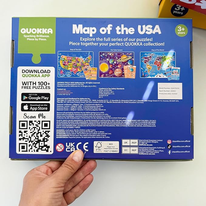 QUOKKA Puzzles for Kids Ages 8-10 - 150 Pcs Jigsaw Puzzles for 6-8 Year Olds - 400+ Facts on 50 Double - Sided Flashcards - Learn USA Education Activity Gift - Shaped Puzzle for Toddlers 4-6