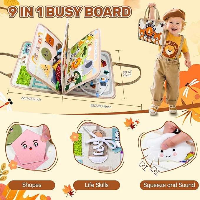 Busy Board Montessori Toys for Toddlers Birthday Gifts, Montessori Busy Book Sensory Board Educational Activity Book for Learning Fine Motor Skills, Airplane Travel Toys for Boy & Girl
