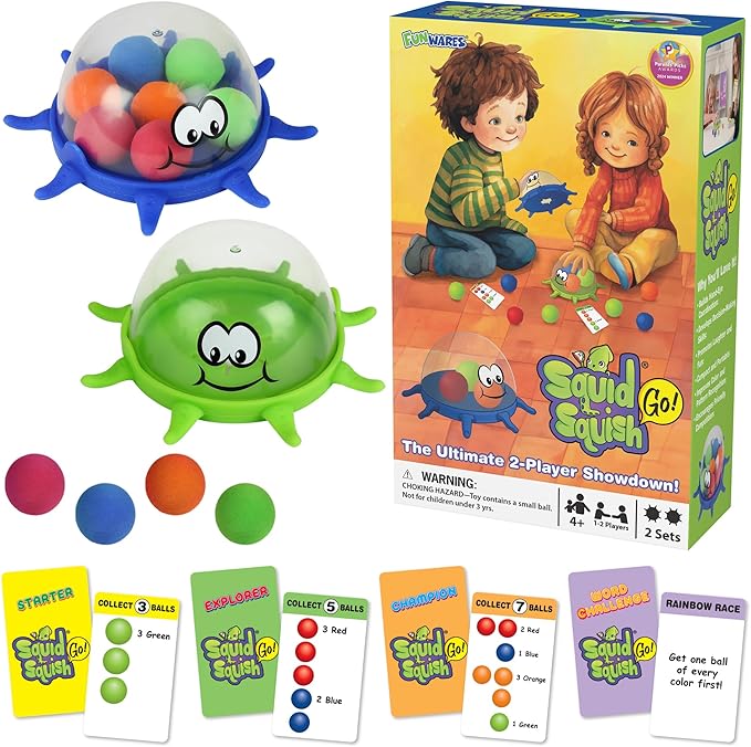 Funwares Colorful Squid Squish: Fast-Paced Floor Game for Kids, Interactive Learning, Hand-Eye Coordination, Counting and Color Game, Active Play, 2-4 Players, Ages 4-8, Go Speed
