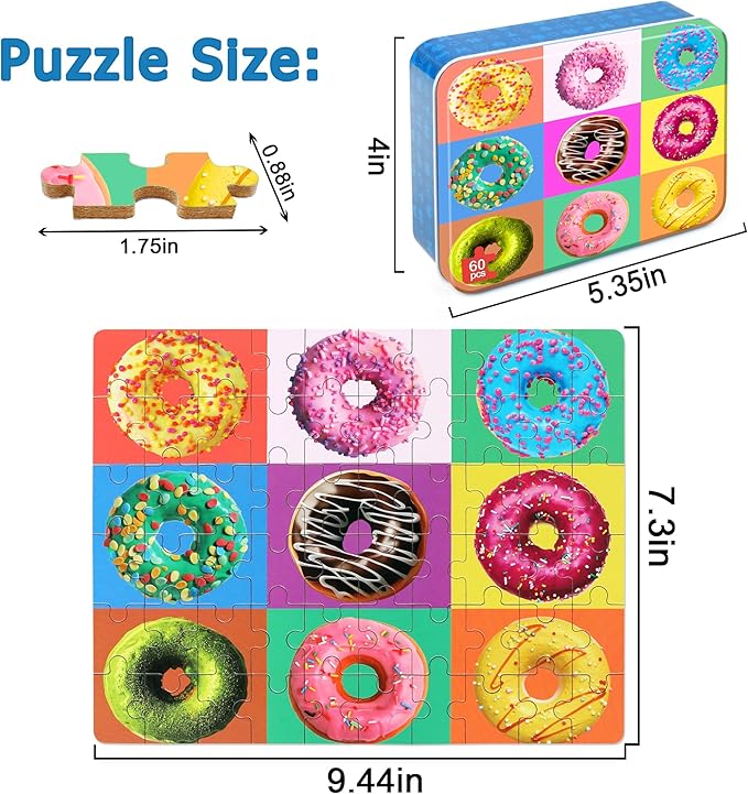 LELEMON Puzzles for Kids Ages 4-6, Donut Puzzle 60 Piece Puzzles for Kids in a Metal Box, Educational Kids Puzzles Jigsaw Puzzles Childrens Puzzle Games Puzzle Toys for Girls and Boys