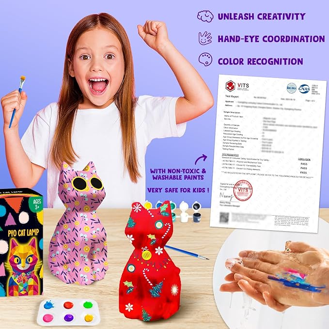 Goodyking Paint Your Own Cat Lamp Craft Kit, DIY 3D Warm Light Cat Lamp, Arts and Crafts for Kids Ages 8-12, Birthday Gifts for 8-12 Year Old Boy Girl, Painting Kit for Kids Ages 3 4 5 6 7 8 9+