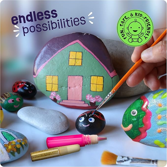 Dan&Darci Kids Rock Painting Kit - Glow in The Dark - Arts & Crafts Gifts for Boys and Girls Ages 6-12 - Craft Activities Kits - Creative Art Toys for 6, 7, 8, 9, 10, 11 & 12 Year Old Kid