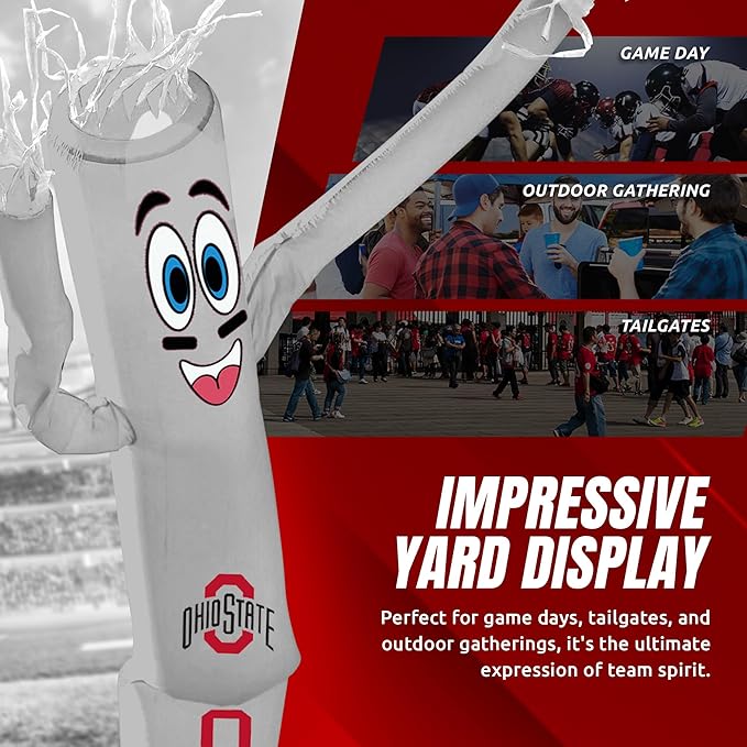 NCAA Ohio State Buckeyes Football Wacky Waving Inflatable Tube Guy with LED Lights & Built-in Blower - 6" x 36" x 96" Inflatable Tube Man Crazy Sports Fan Outdoor Party Decoration