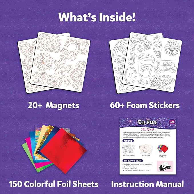 Skillmatics Foil Fun - Girl Power, 20+ DIY Foil Art Magnets, Mess-Free Craft Kit, 60+ Foam Stickers, Creative Activity for Girls, Kids, Tweens, Teens (Ages 7-13), Gifts, Travel, Party Favor