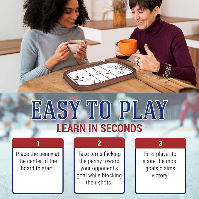 Penny Game, Competitive Table Hockey Play Set for 2 Players, Indoor & Outdoor Family Bonding Activities, Fun Entertainment for Family Gatherings, Social Events & More - Across the Board Game