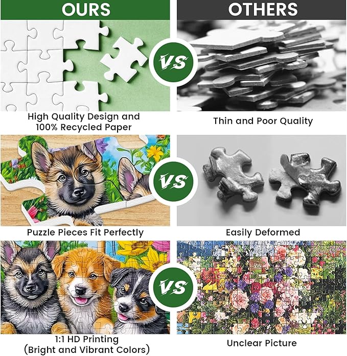 300 Piece Puzzles for Adults,Fun Puppies Puzzle for Adults Teens,Large Piece Cute Dogs Jigsaw Puzzle for Kids Ages 8-10 10-12,Glossy Sturdy Pieces,Challenging Family Game Great Gift Idea,20.5 x 15 in