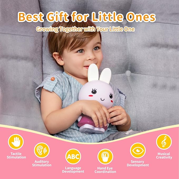 alilo Honey Bunny Kids Music Story Audio Player for Toddlers 1-5, Baby Boy Girl Easter Gifts, Pre-Loaded 16 Stories/48 Nursery Rhymes/12 Soothing Music, with Nightlight, Voice Recording