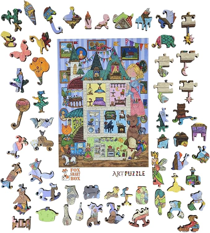 Wooden Jigsaw Puzzle for Adults - Uniquely Shaped Pieces - Made in The USA by FoxSmartBox - 440 Pieces - Amusing House