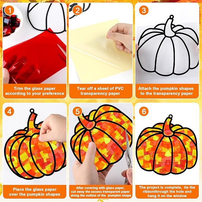32 Sets Fall Thanksgiving Suncatchers Craft Kit DIY Window Stained Glass Effect Autumn Harvest Paper Crafts Home School Classroom Decoration Kid Birthday Gift Creative Art Project Activity Game