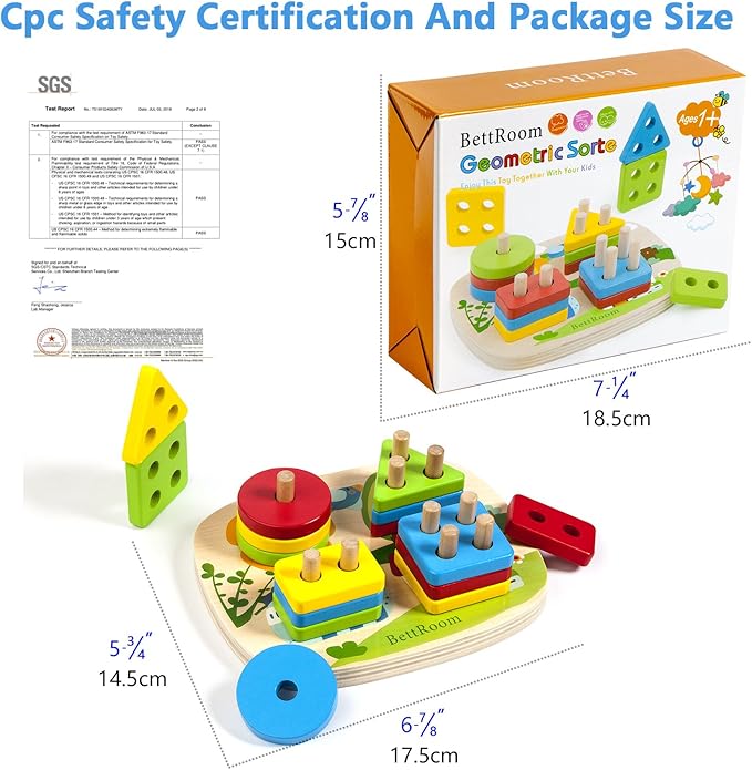 Toddler Toys for 1 2 3 4 5 6 Year Old Boys Girls Birthday Gifts,Wooden Blocks Educational Stacking Learning Montessori Toys for Kids Puzzles Shape Sorter Toy