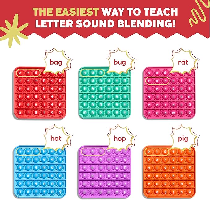 THE FIDGET GAME Word Pop CVC Words Mats for Classrooms (Pack of 6) - Learn to Read in Weeks - Multisensory Reading & Phonics Interactive Tools Ideal for Pre-Kindergarten to 1st Grade