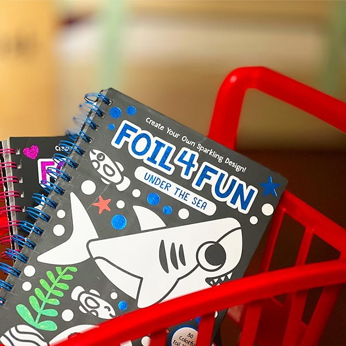 DINO MINI Foil4Fun - Foil Art for Kids - Craft Kits for Kids Ages 4-8 - Includes 16 Foil Art Pages and 16 Coloring Pages - Screen Free Birthday Gifts - Airplane and Travel Activities (Under The Sea)