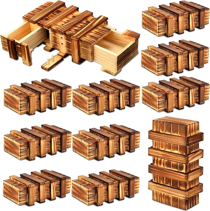 Yilloog 10 Pcs Secret Puzzle Box Brain Teaser Wooden Box with Compartments Secret Puzzle Drawer Money Box Magic Drawers Birthday Gift for Adults and Teens