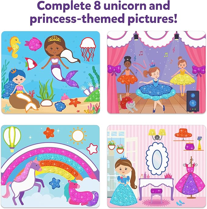 Skillmatics Dot It Sticker Art - Unicorns & Princesses, 500+ Sparkly Stickers, Mess-Free Fun for Kids, DIY Scrapbooking Craft Kits, Travel Toys, Gifts for Ages 3, 4, 5, 6, 7