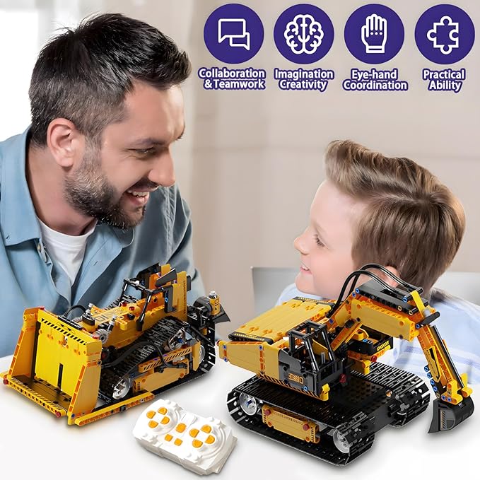 5 in 1 RC Excavator Construction Vehicle Building Block Sets App and Remote Control Bulldozer Engineering Science Kits Stem Toys for Boys Ages 8-12 (535 Pieces