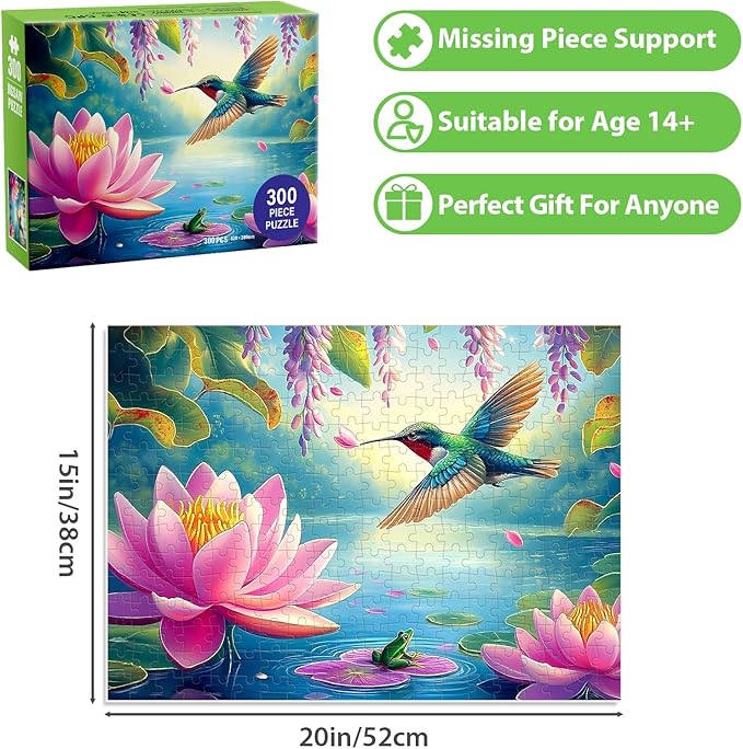 300 Piece Puzzles for Adults, Humbird Flower Lake Jigsaw Puzzle for Adults Kids Seniors, Recycled Cardboard Large Piece Puzzle 300 Piece, Challenging Game Family Activity Great Gift for Friends