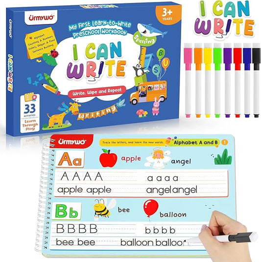 Preschool Learning Activities, Tracing Activity Books for Kids Ages 3-8, Dry Erase Preschool Kindergarten Workbooks, Handwriting Practice Alphabet Learning Educational Toys, Classroom Must Haves