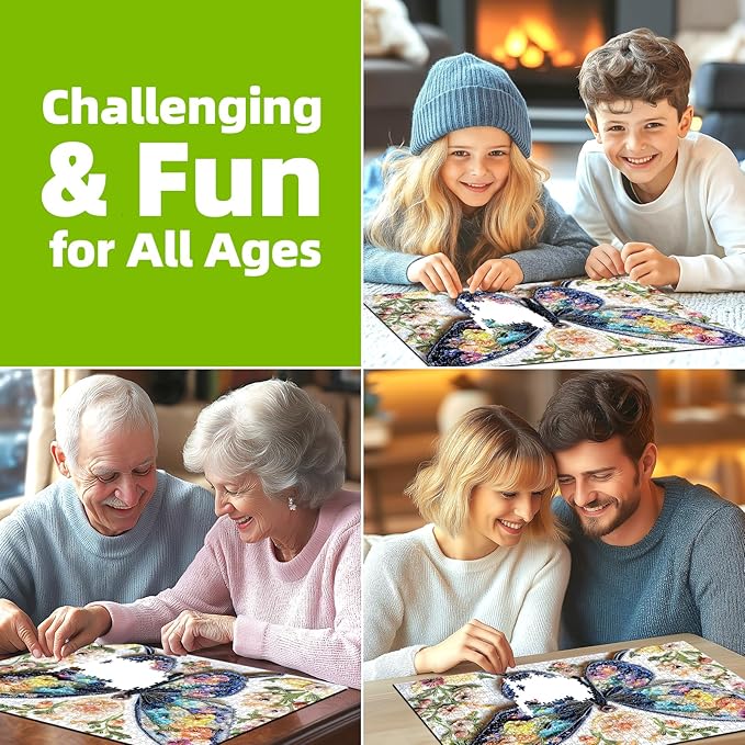 Beaded Butterfly 500 Piece Jigsaw Puzzle for Adults Colorful Beaded Floral Design Family Challenging Puzzle with Letters on Back Ideal for Seniors Home Decor Art (23"X15")