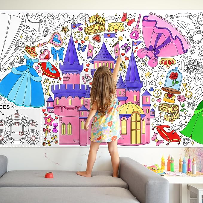 Gatherfun Princess Party Giant Coloring Poster - 31.5x 72 Inches - Versatile Classroom Wall Décor & Princess Birthday Activity - Princess Poster or Table Cover for School Parties and Special Events