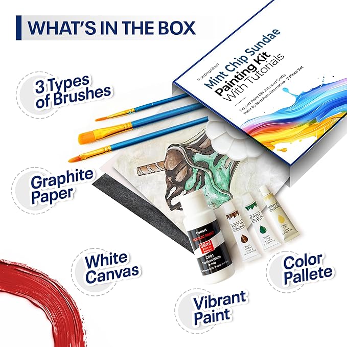 Painting4Real DIY Painting Class Kit for Adults with Video Tutorials: Learn to Paint Mint Chip Sundae – How to Paint with Acrylics – Painting & Art Supplies – 9 Piece Acrylic Paint Set