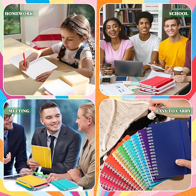 Fulmoon 100 Set A6 Spiral Notebook with Ballpoint Pen in 10 Colors 50 Sheets, 4" x 6" Bulk Ruled Small Notebooks Journals for Back to School Supplies Students Gifts Office Coworkers (Candy Brights)