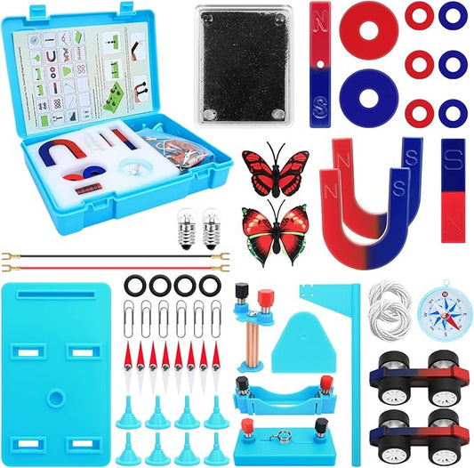 Science Magnets for Kids Magnet Set with Bar/Horseshoe/U Shaped/Iron Filings/Compass, STEM Educational Toys Magnet Kit for Science Experiments Classroom Learning