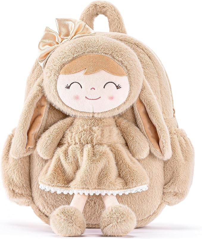 Gloveleya Toddler Backpack with Soft Brown Rabbit 11 inches Detachable Design for Girl Age 2+