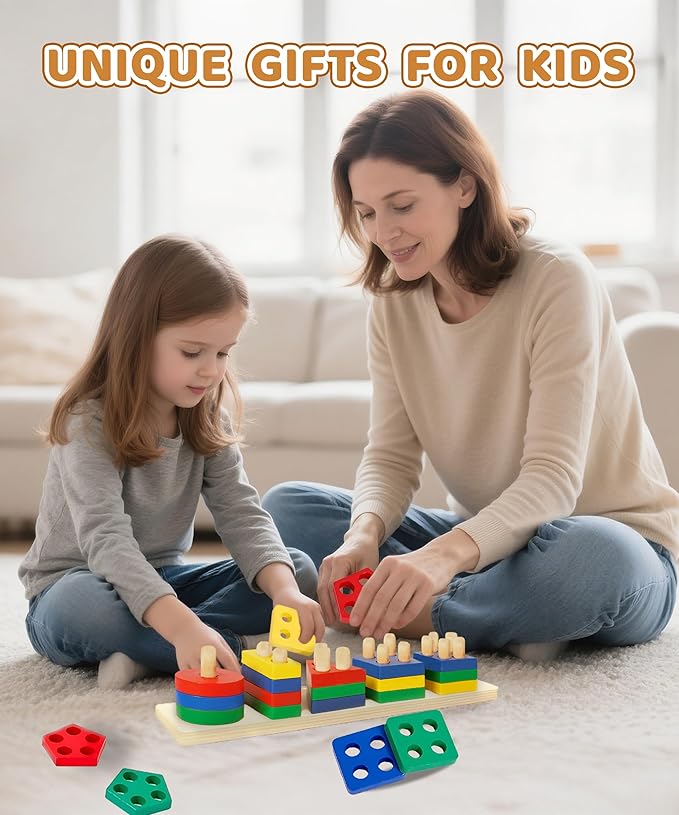 Montessori Wooden Shape Sorter Toy for Toddlers 1-3 – Multicolor Color Sorting & Stacking Toys, Educational Early Learning Sensory Toy, Fun Preschool Gift for 2 Year Olds