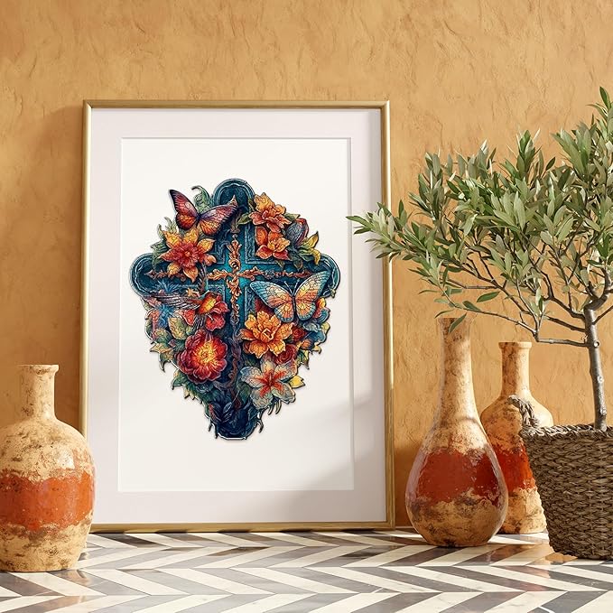 Wooden Puzzles for Adults, Unique Puzzles for Adults, Irregular Animal Shaped Wooden Jigsaw Puzzles, Creative Birthday Gift,11.8 x 9.1 inch, Butterfly Cross