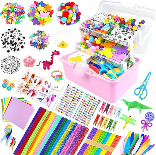 3000Pcs Arts and Crafts Supplies for Kids Craft Kits with Pipe Cleaners Crafting Supply All in 3 Layered Craft Box DIY Crafts for Kids Ages 4-8 8-12 Homeschool Supplies Toys Gifts for Girls & Boys