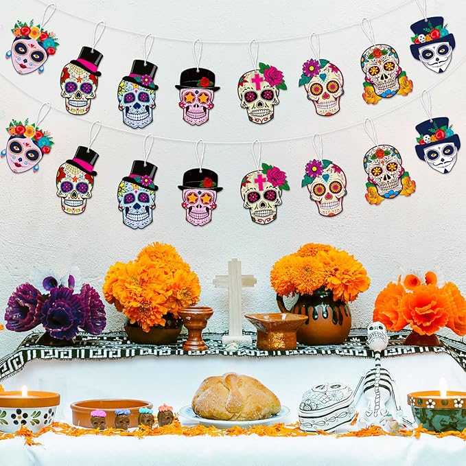 Sumind 24 Sets Day of Dead Decorations Sugar Skull Crafts Kits for Kids Dia De Los Muertos Decor Halloween Ghost Ornaments Halloween Day of Dead Fiesta Party Supplies Fun Home Activities Classroom