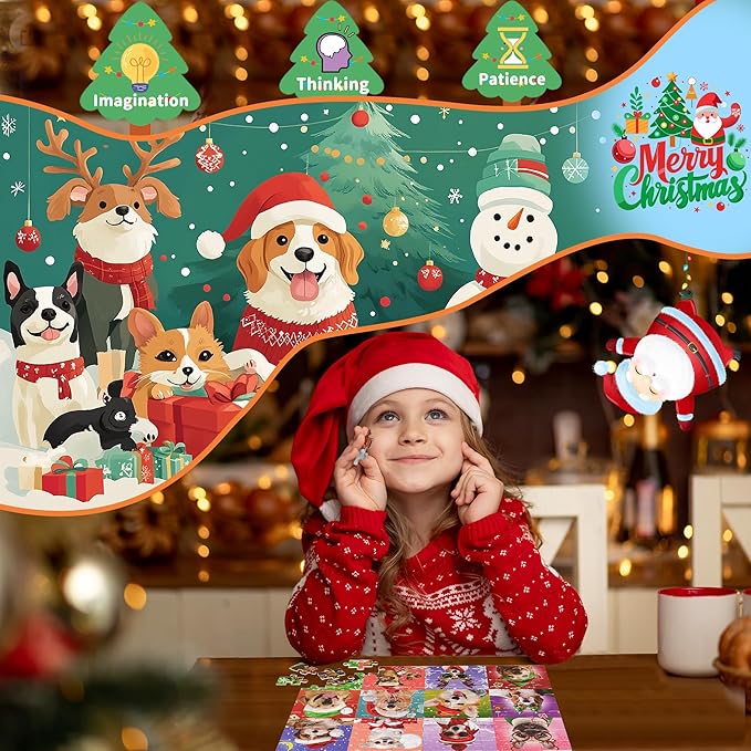 Puzzles for Kids Ages 4-6 6-8 8-10, Christmas Dogs 100 Piece Puzzles for Kids, Christmas Puzzle Jigsaw Puzzles for Adults Kids Puzzles 4-6 5-8, Xmas Gifts Christmas Stocking Stuffers for Boys Girls
