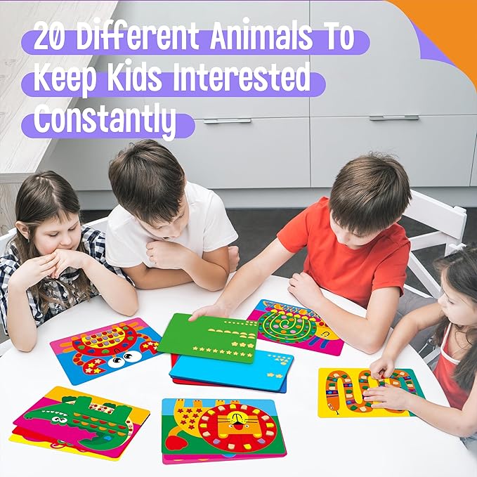 Sticker Art Activity, 20 Animals With 1660 Foam Stickers in 10 Colors - Fun DIY Craft Kits Travel Game for Kids, Boys & Girls