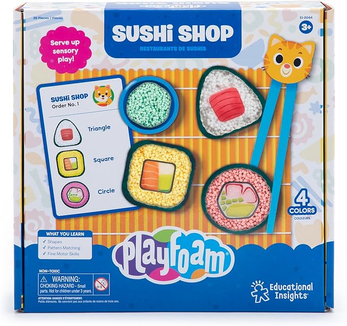 Educational Insights Playfoam Sushi Shop - Sensory Toys & Fidget Toys for Kids, Pretend Play Food Craft Kit, Squishy Foam, Non Sticky Dough & Classroom Tools, Gifts for Ages 3+
