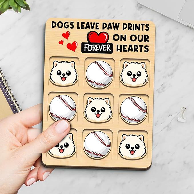 Personalized Dog XO Board Game, Personalized Cute Dog Wooden Noughts and Crosses Game, Pet Table Decor Road Trip Travel Game for Family (Dog 3)