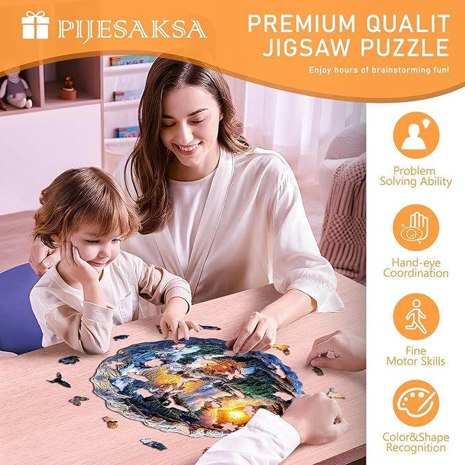 Wooden Puzzles for Adults, Flat Puzzle with 3D Visual Effect, Winter Scene Wooden Jigsaw Puzzles for Adults, Forest River Sunset Wood Puzzles Adult, Wall Art Canvas Puzzle (L -13.3 * 13 in -275 pcs)